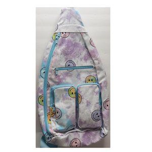 Hands Free Cargo Sling Bag Women Kids Backpack Tie Dye Smiley Face No Boundaries